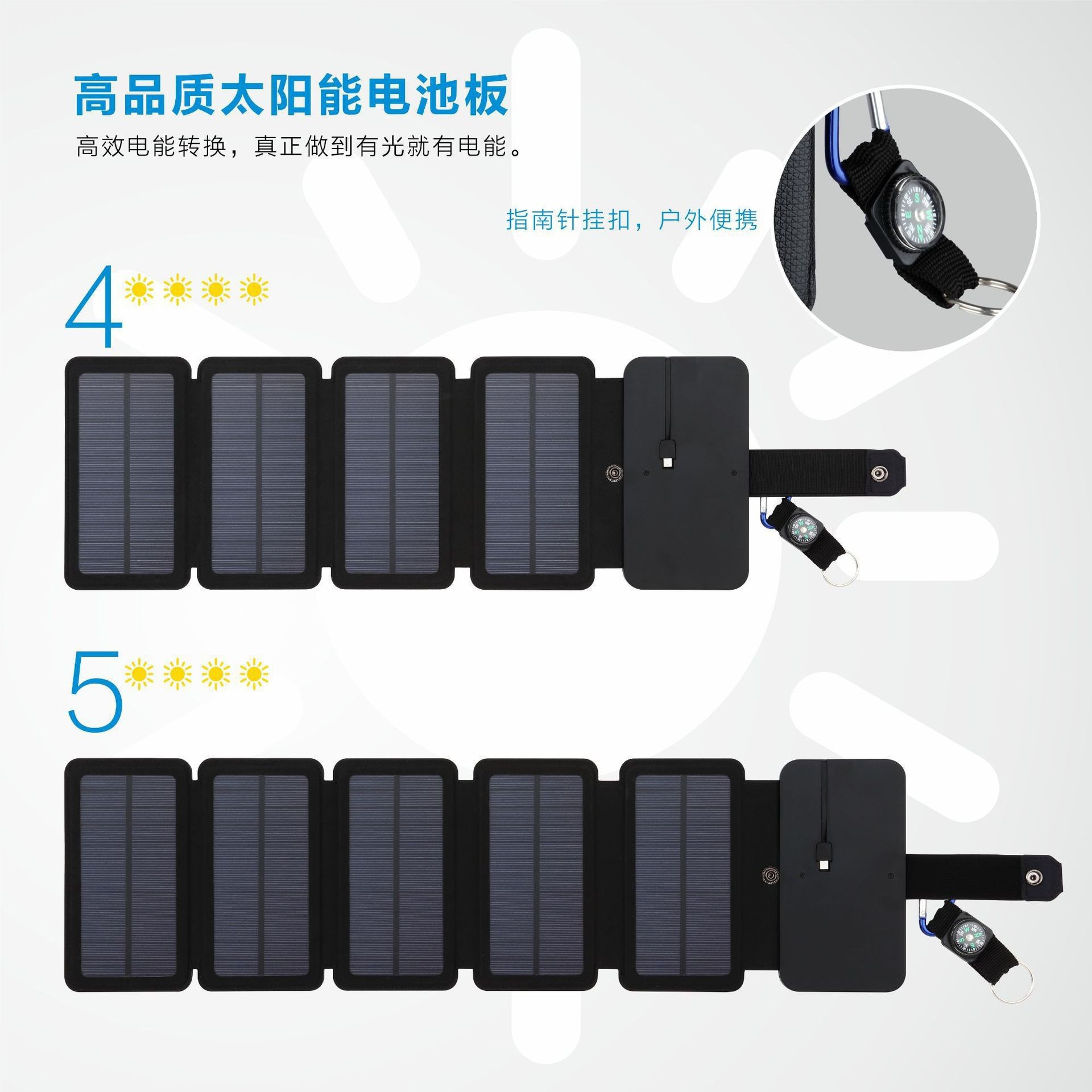 Cross-Border Foldableable Solar Power Bank Waterproof Leather Outdoor Lighting Mobile Power Charger Custom Logo - Image 2